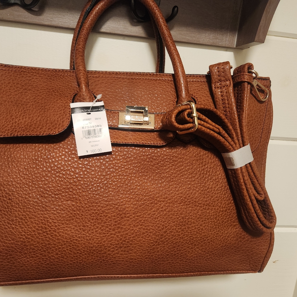 Wilsons Leather Women's Shoulder Bag with Double Handle. Brown With Gold Accent.